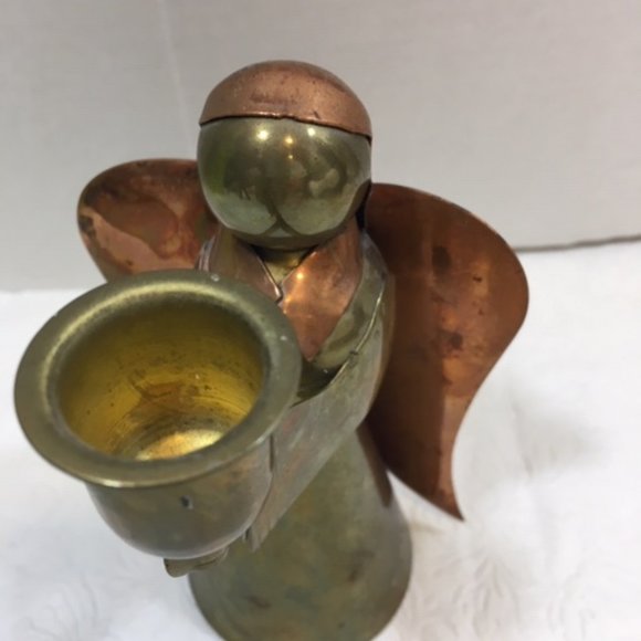 Brass Copper Angel Single Candle Holder Christmas 6" Vintage - Picture 9 of 14